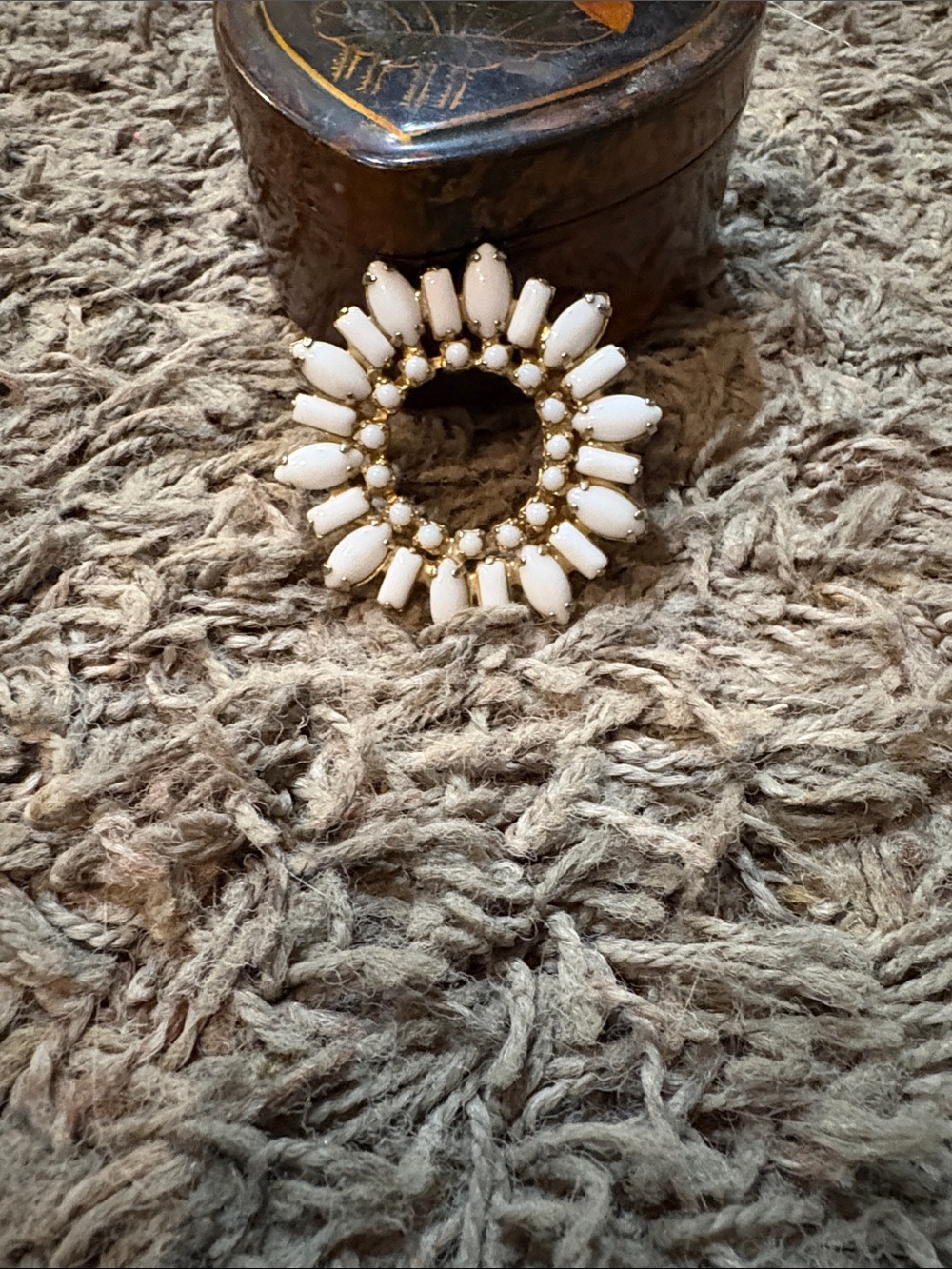 Vintage Gold Tone White Milk Glass Mid-Century Baguette Style